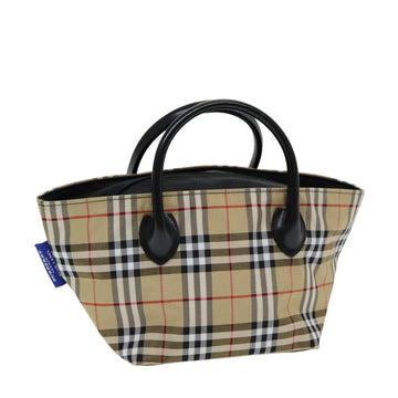 BURBERRY Nova Check Blue Label Hand Bag Nylon Beige Auth ti1838