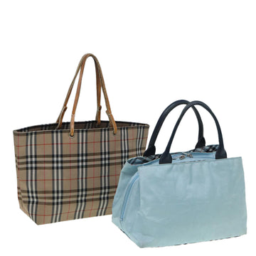 BURBERRY Nova Check Hand Bag Nylon 2Set Beige Light Blue Auth ti1876