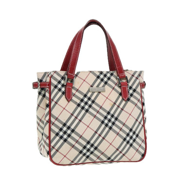 BURBERRY Nova Check Blue Label Hand Bag Nylon Beige Red Silver Auth ti1914