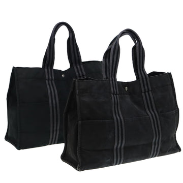 HERMES Fourre Tout GM Hand Bag Canvas 2Set Black Gray Auth ti1920