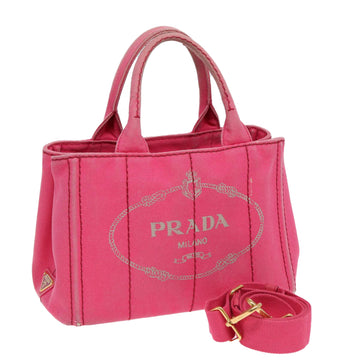 PRADA Canapa PM Hand Bag Canvas 2way Pink Gold Auth ti1943