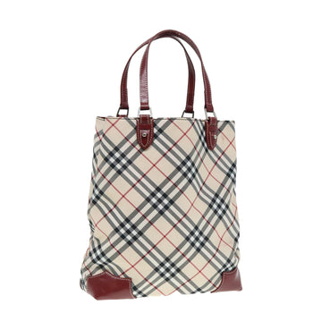 BURBERRY Nova Check Blue Label Hand Bag Nylon Beige Red Auth ti1993