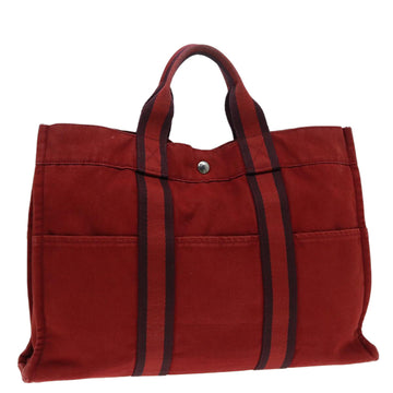 HERMES Fourre Tout MM Tote Bag Canvas Red Silver Auth ti2006