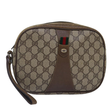 GUCCI GG Supreme Web Sherry Line Clutch Bag PVC Beige Red 89 01 034 Auth ti2044