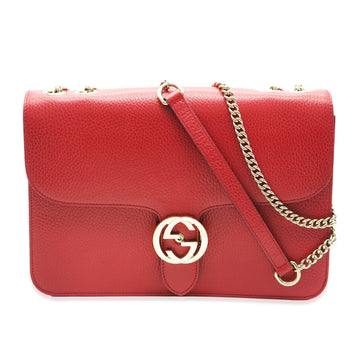 GUCCI Red Dollar Calfskin Medium Interlocking G Chain Bag