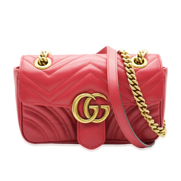 GUCCI Red Leather Small GG Marmont Flap