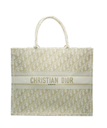 CHRISTIAN DIOR White Gold Oblique Embroidery Large Book Tote