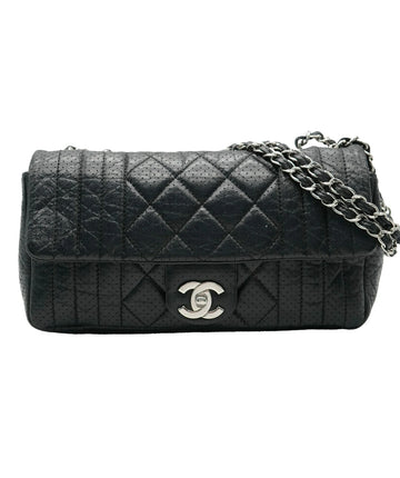 CHANEL Black Perforated Calfskin Medium 50's Flap Bag