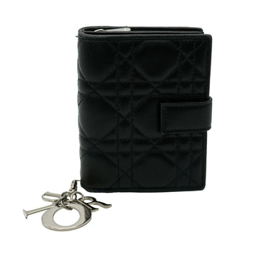 CHRISTIAN DIOR Black Quilted Lambskin Cannage Lady Dior Wallet