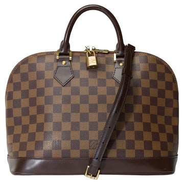 LOUIS VUITTON Lovely Alma handbag strap in brown damier canvas, GHW