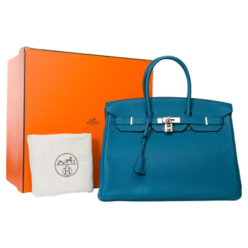 HERMES Amazing Birkin 35 handbag in Bleu Colvert Togo leather, SHW