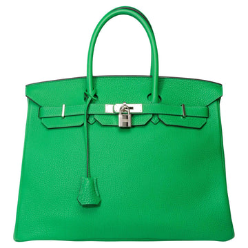 HERMES Fantastic Birkin 35 handbag in Green Bamboo Togo leather, SHW