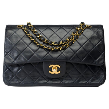 CHANEL Timeless double flap shoulder bag in Navy Blue quilted lambskin , GHW