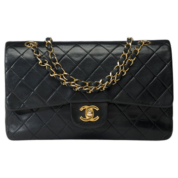 CHANEL Timeless double flap shoulder bag in black quilted lambskin leather, GHW