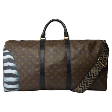 LOUIS VUITTON Customized Keepall 60 strap Travel bag with Black Crocodile