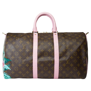 LOUIS VUITTON Customized Keepall 45 Travel bag with Pink Crocodile leather