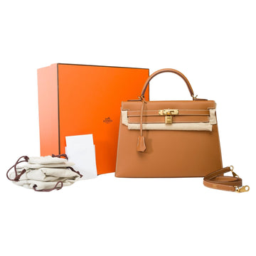 HERMES New Kelly 32 sellier handbag strap in Camel Epsom calf leather, GHW