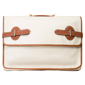 HERMES Chic Buenaventura briefcase in beige canvas and gold barenia leather, SHW