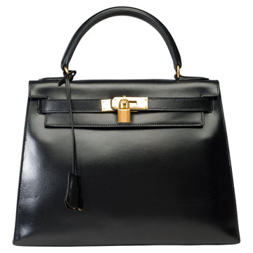 HERMES Kelly 28 sellier handbag in Black box calfskin leather, GHW