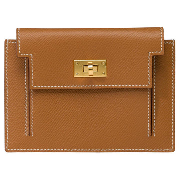 HERMES Beautiful New Kelly Pocket Compact in Gold Epsom calf leather , GHW