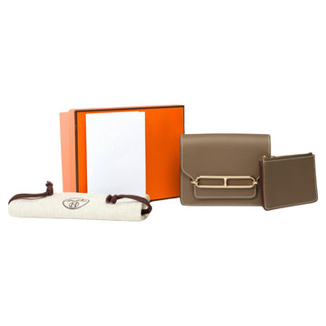 HERMES Beautiful New Roulis Slim Compact Wallet in Etoupe Evercolor leather, GHW