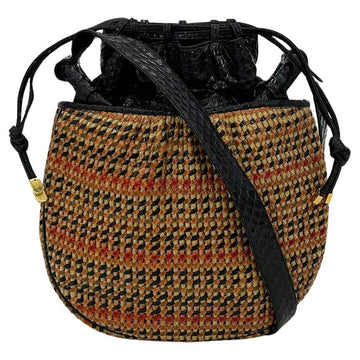 JUDITH LEIBER Vintage Basket Weave Snakeskin Drawstring Shoulder Bag