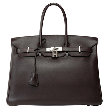 HERMES Amazing Birkin 35 handbag in grained calf leather Evergrain brown , SHW
