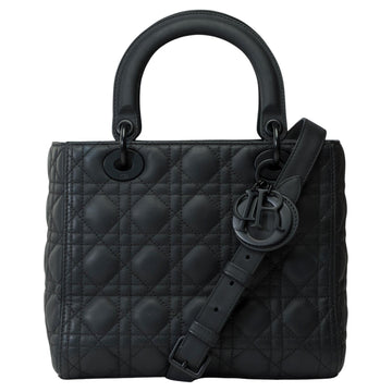 Limited Edition Medium Lady Dior [MM] handbag strap in Ultamatte black calf, BHW