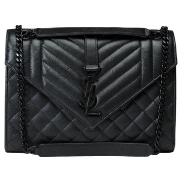 YSL Envelope MM shoulder bag in black quilted grained leather , BHW