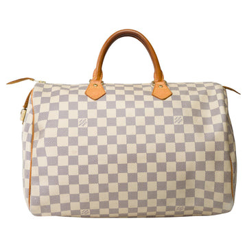 LOUIS VUITTON Speedy 35 handbag in beige checkered canvas, GHW