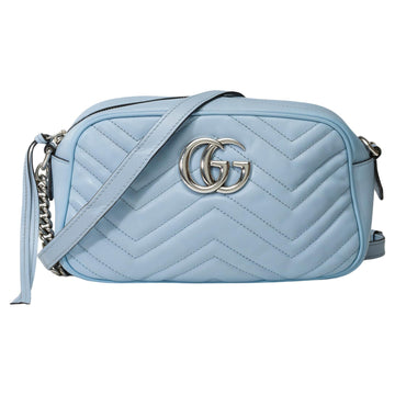 GUCCI GG Marmont shoulder bag in light blue quilted leather , SHW