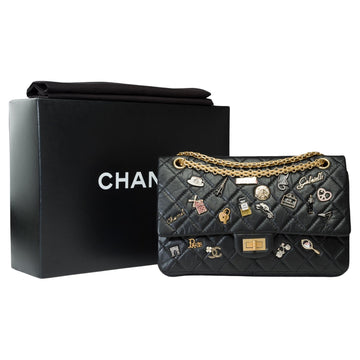 CHANEL Lucky Charms 2.55 double flap shoulder bag in black quilted leather, AGHW