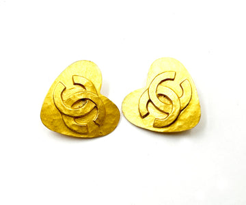 CHANEL Vintage Gold Plated CC Heart Clip on Earrings