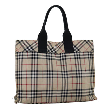 BURBERRY Nova Check Blue Label Hand Bag Nylon Beige Auth yb561