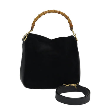 GUCCI Bamboo Hand Bag Suede 2way Black 001 3444 1638 Auth yb601