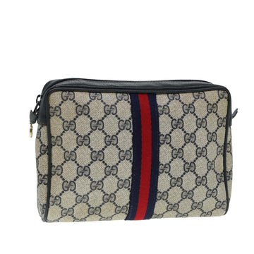 GUCCI GG Supreme Sherry Line Clutch Bag PVC Red Navy Auth yb662