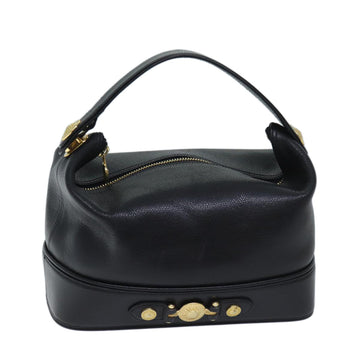GIANNI VERSACE Hand Bag Leather Black Auth yk11476