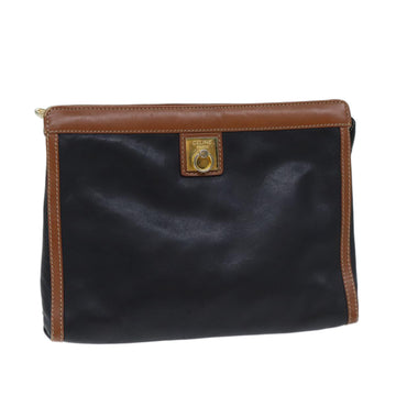 CELINE Clutch Bag Leather Black Auth yk11513