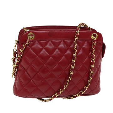 CHANEL Matelasse Chain Shoulder Bag Leather Red CC Auth yk11662