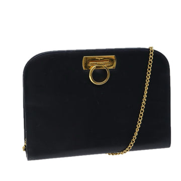 SALVATORE FERRAGAMO Gancini Chain Shoulder Bag Leather Navy Auth yk11715