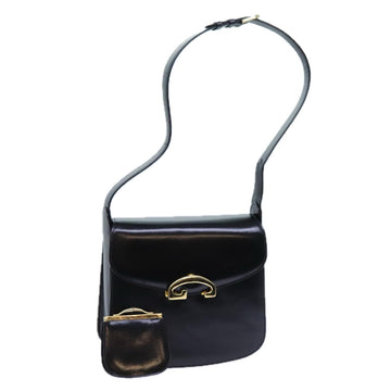 GUCCI Shoulder Bag Leather Black Auth yk11750