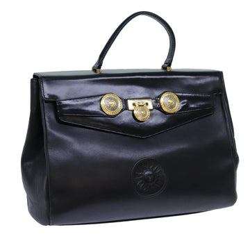 GIANNI VERSACE Hand Bag Leather Black Auth yk11793