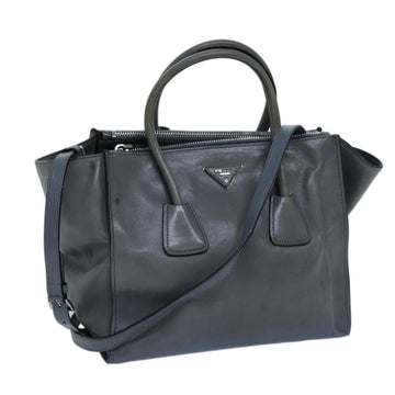 PRADA Hand Bag Leather 2way Blue Auth yk11955