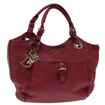CHRISTIAN DIOR Lady Dior Canage Shoulder Bag Leather Red Auth yk12042