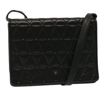 VALENTINO Quilted Shoulder Bag Leather Black Auth yk12052