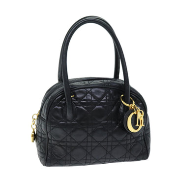 CHRISTIAN DIOR Lady Dior Canage Hand Bag Lamb Skin Black Auth yk12170