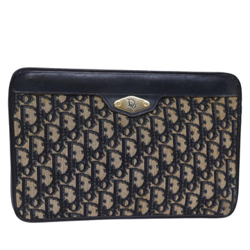 CHRISTIAN DIOR Trotter Canvas Clutch Bag Navy Auth yk12221