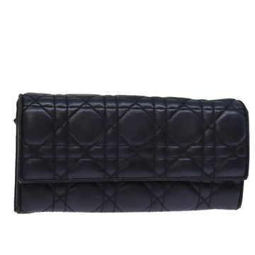 CHRISTIAN DIOR Lady Dior Canage Chain Long Wallet Lamb Skin Black Auth yk12257