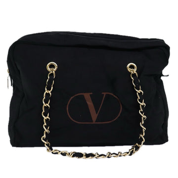 VALENTINO Chain Tote Bag Canvas Black Auth yk12279