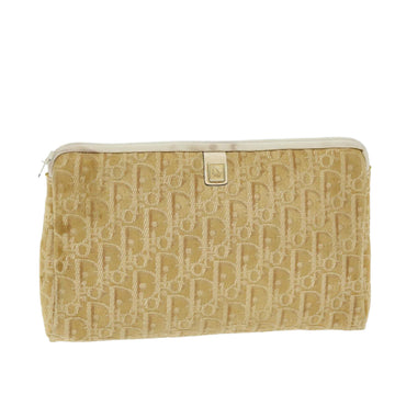 CHRISTIAN DIOR Trotter Canvas Clutch Bag Beige Auth yk12284